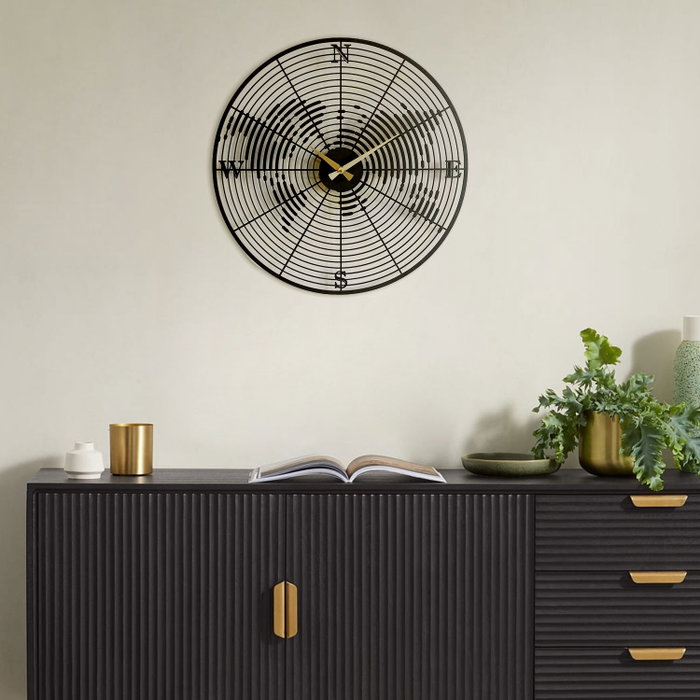 Wallity Reloj de Pared Metálico APS018, Elegante Decoración de Acero Negro 49x49 cm con Mecanismo Silencioso para Hogar y Oficina